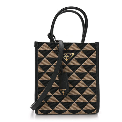 Prada Jacquard Saffiano Triangolo Symbole Embroidered Micro Tote Black Corda 1 of 9