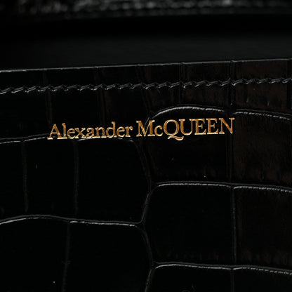 Alexander McQueen Calfskin Crocodile Embossed Four Ring Knuckle Crossbody Bag Black 6 of 12