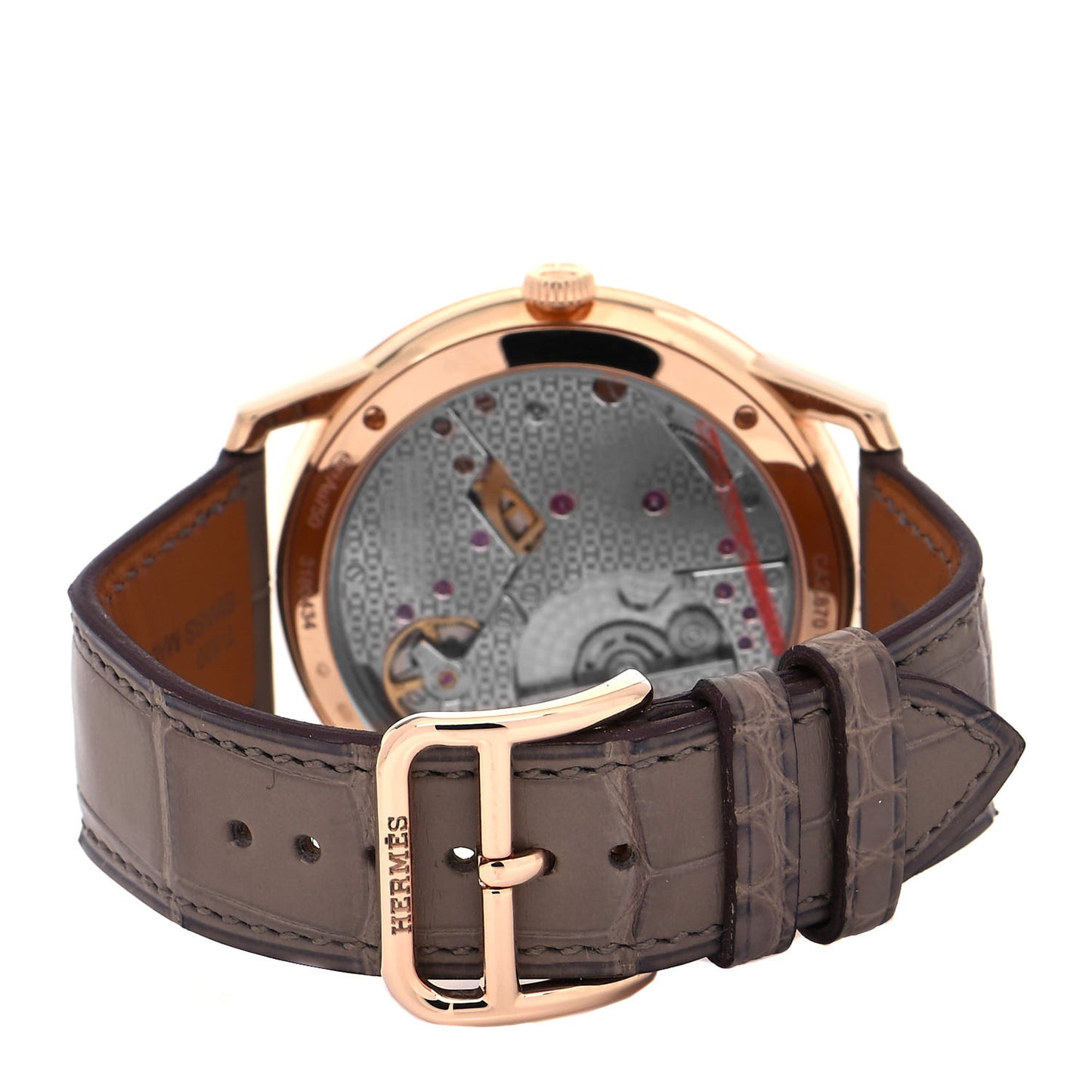 18K Rose Gold Alligator 39.5mm Slim D'Hermes Automatic Watch Etoupe