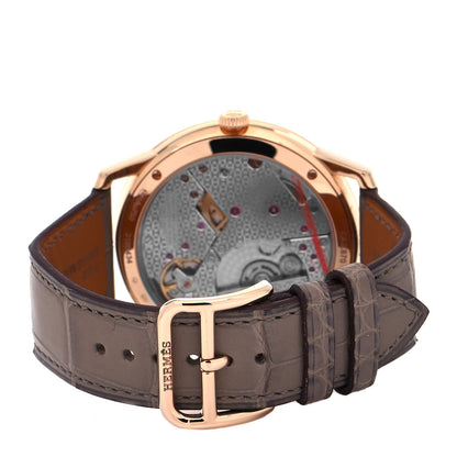 Hermes 18K Rose Gold Alligator 39.5mm Slim D'Hermes Automatic Watch Etoupe 3 of 5