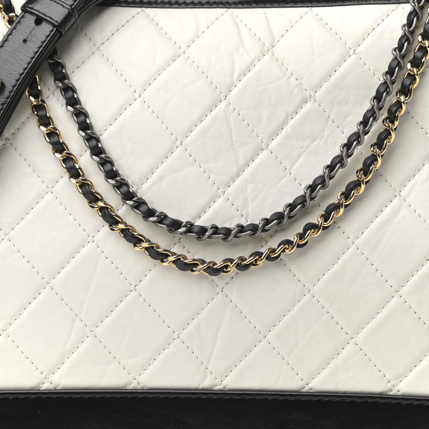 Aged Calfskin Quilted Large Gabrielle Hobo White Black