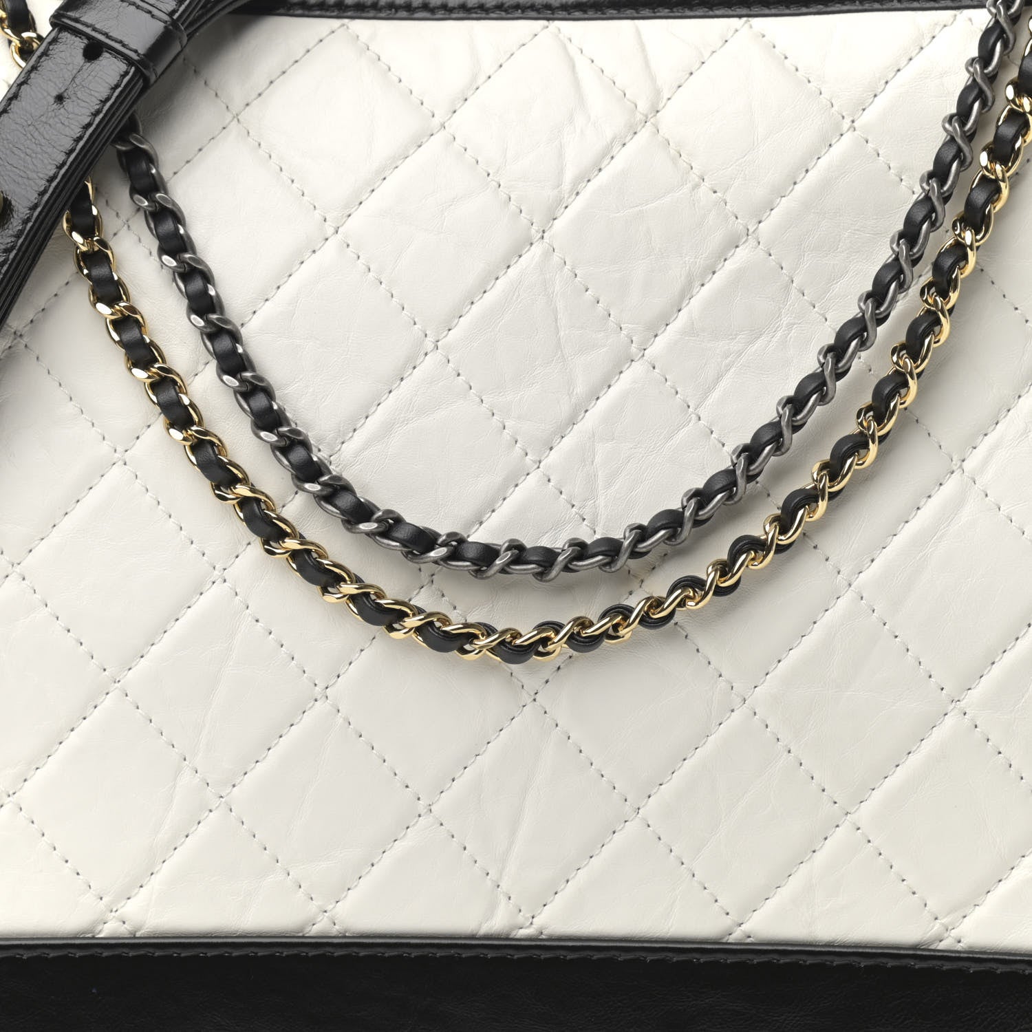 Chanel Aged Calfskin Quilted Large Gabrielle Hobo White Black 8 of 10