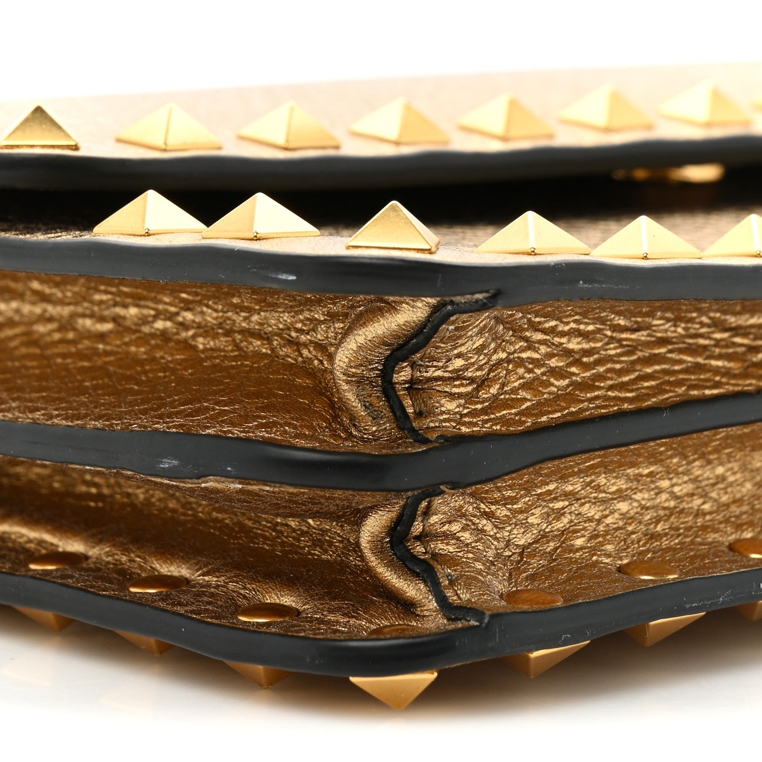 Valentino Garavani Pebbled Calfskin Rockstud Flap Wallet On Chain Soft Gold 11 of 13