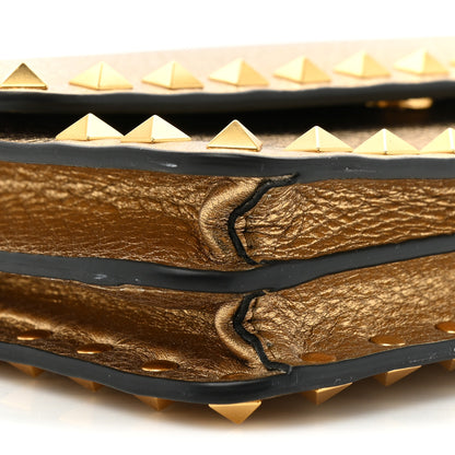 Valentino Garavani Pebbled Calfskin Rockstud Flap Wallet On Chain Soft Gold 11 of 13