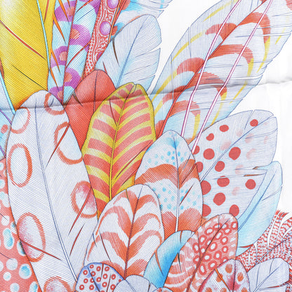 Hermes Silk Plumes En Fete Scarf 90 White Corail Parme 3 of 5