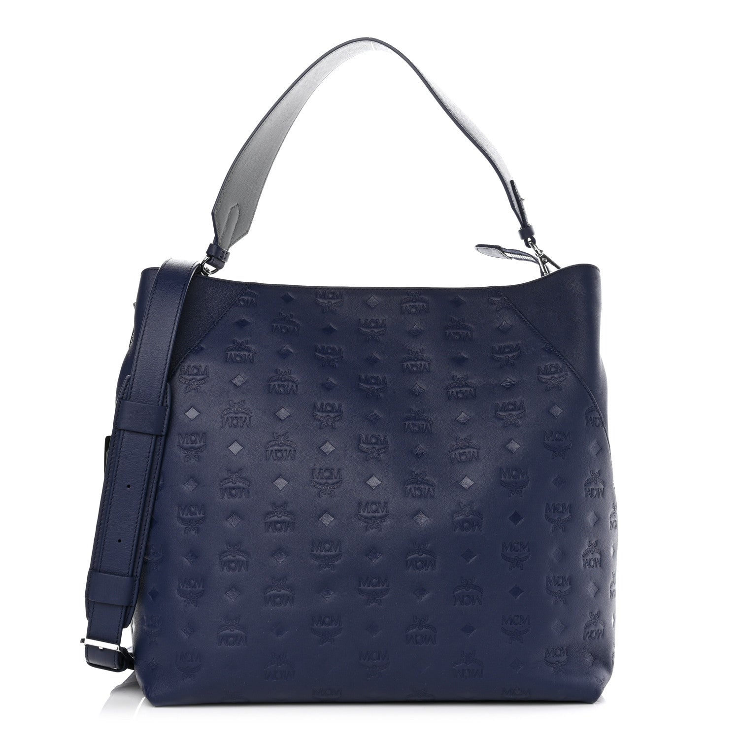 MCM Calfskin Ottomar Monogram Large Klara Hobo Navy Blue 1 of 7