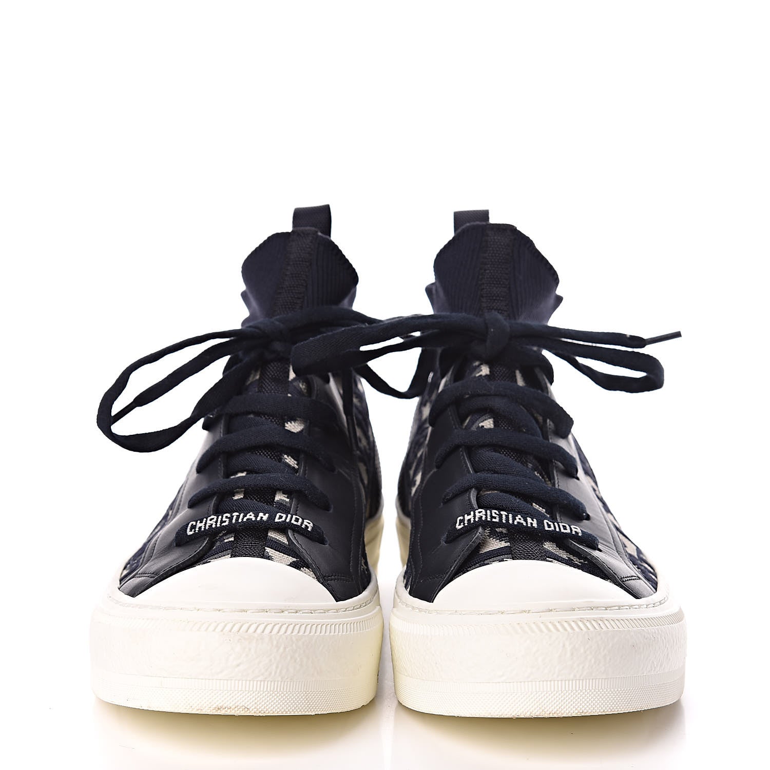 Christian Dior Technical Knit Calfskin Oblique Womens Walk'n Dior Mid Top Sneakers 38 Deep Blue 2 of 12