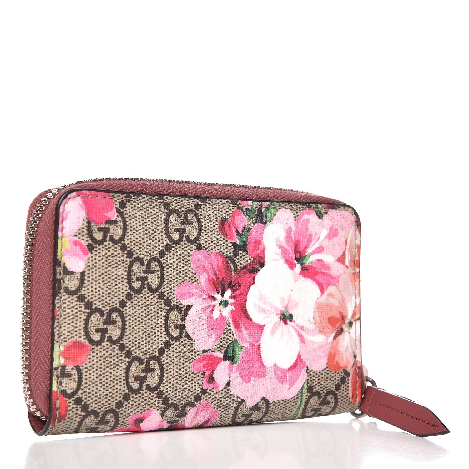 Gucci GG Supreme Monogram Blooms Zip Around Card Case Wallet Beige Multicolor Dry Rose 3 of 7
