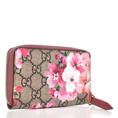 Gucci GG Supreme Monogram Blooms Zip Around Card Case Wallet Beige Multicolor Dry Rose 3 of 7