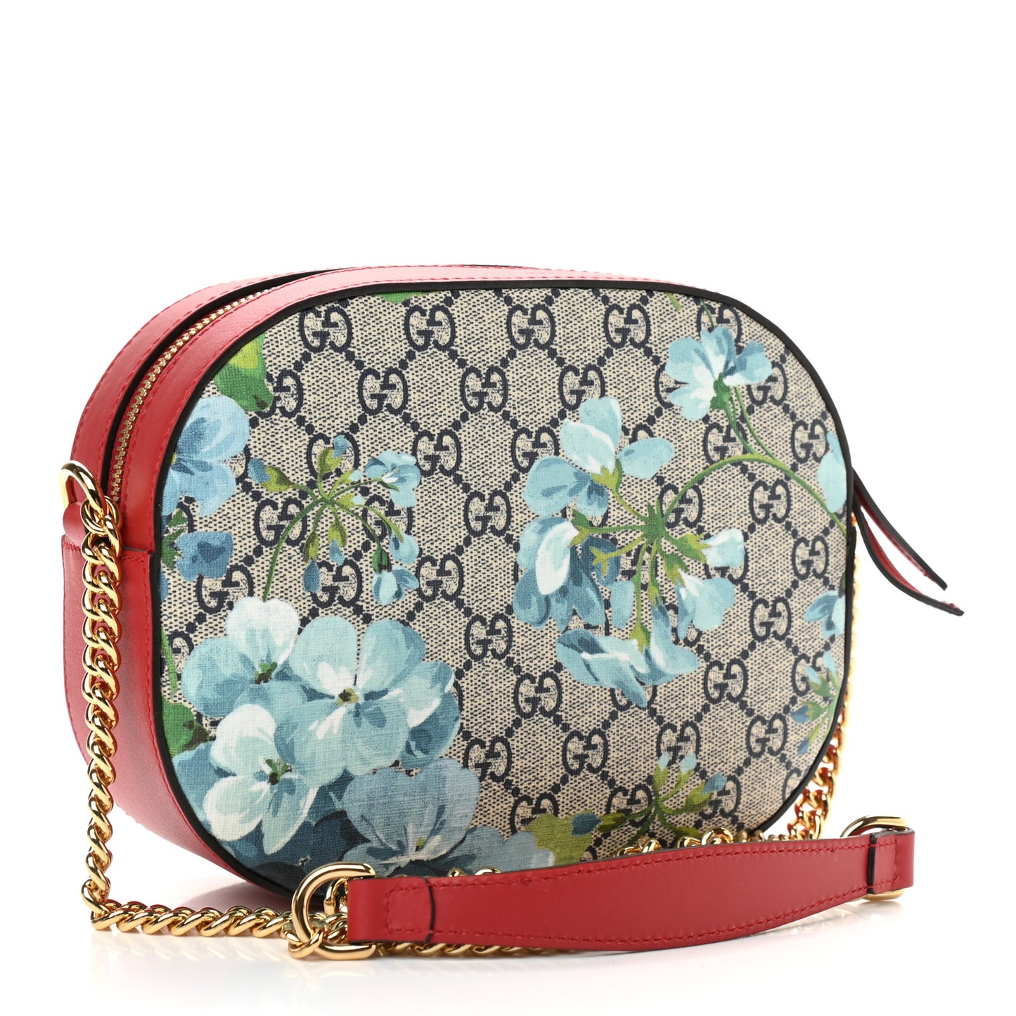 GG Supreme Monogram Blooms Mini Chain Shoulder Bag Beige Blue Navy Hibiscus Red