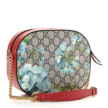 Gucci GG Supreme Monogram Blooms Mini Chain Shoulder Bag Beige Blue Navy Hibiscus Red 3 of 10