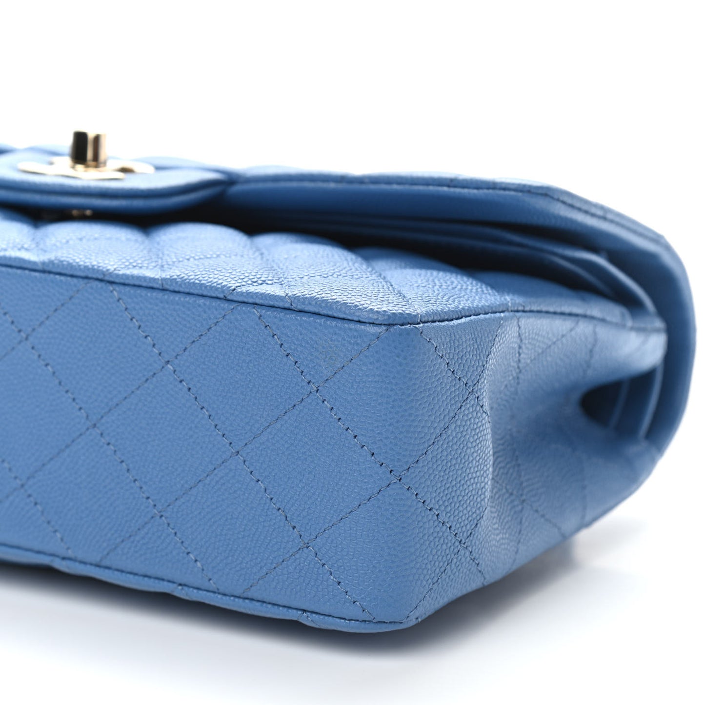 Caviar Quilted Small Double Flap Blue