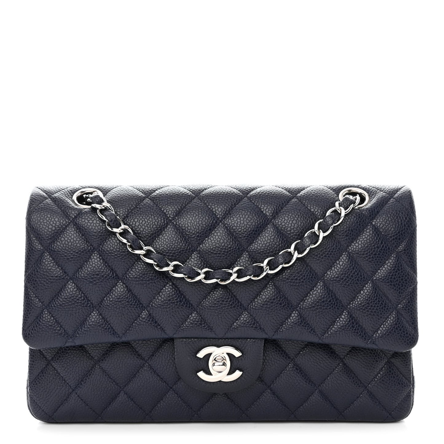 Caviar Quilted Medium Double Flap Navy