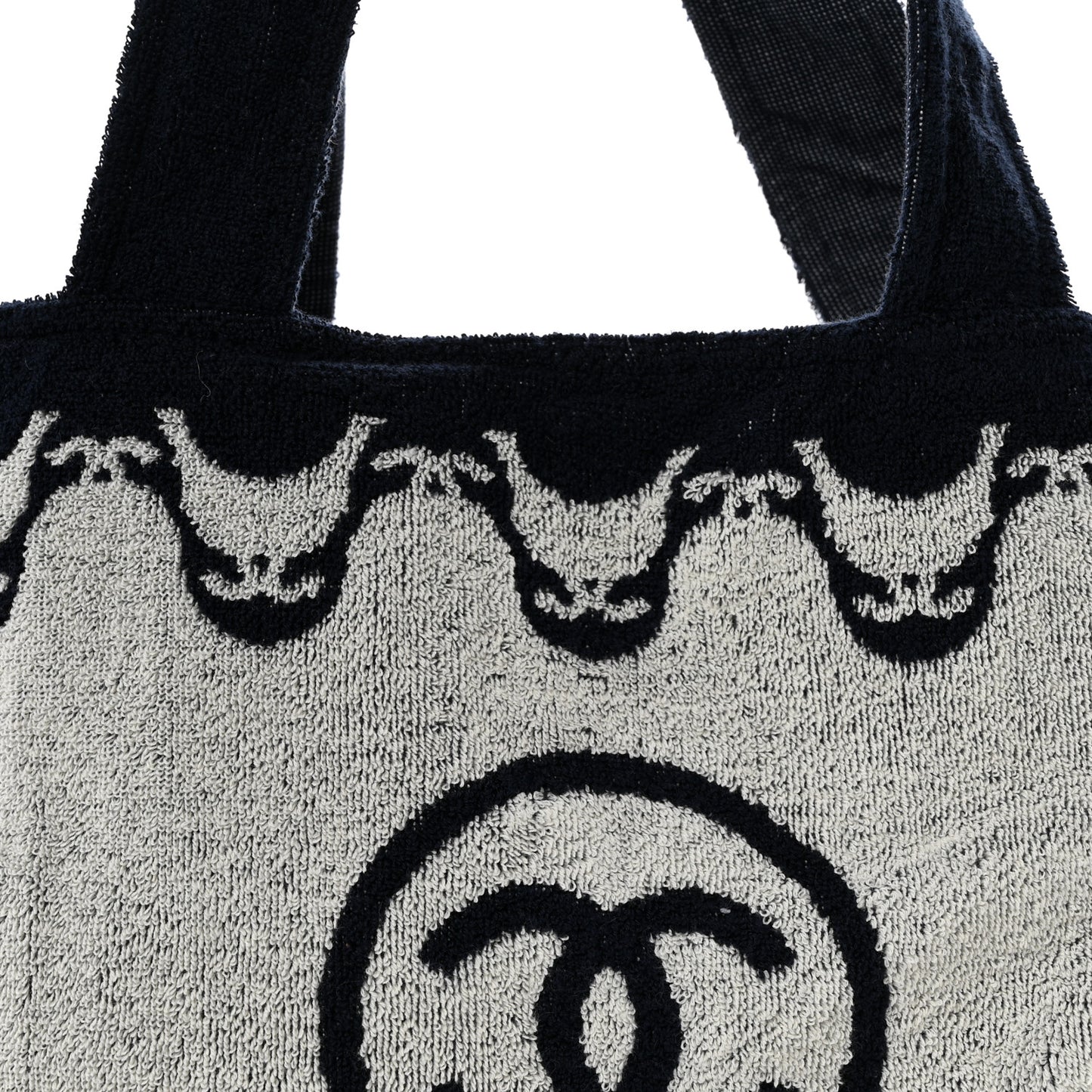Terry Cotton CC Beach Tote Towel Set Ecru Dark Blue
