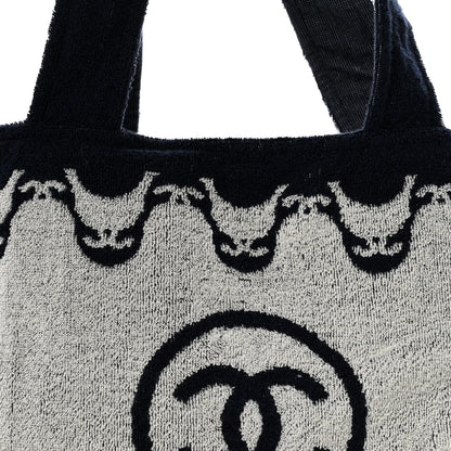 Chanel Terry Cotton CC Beach Tote Towel Set Ecru Dark Blue 9 of 11