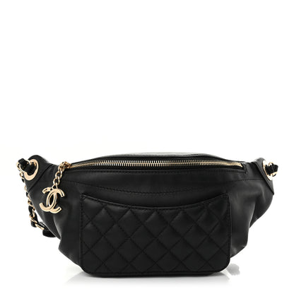 Chanel Crumpled Glazed Lambskin Quilted Waist Bag Fanny Pack Black 1 of 12