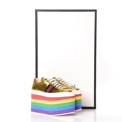Gucci Metallic Nappa Peggy Platform Sneakers 36 Oro Vecchio 9 of 9