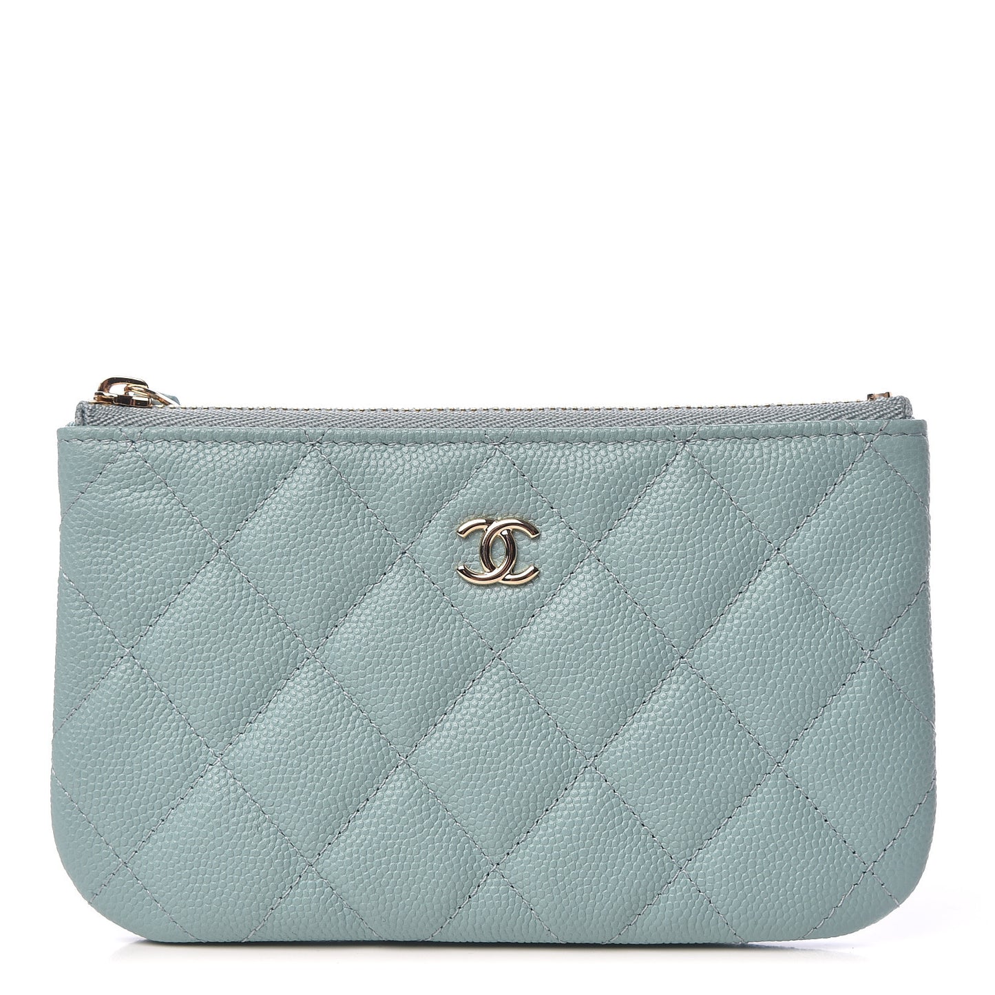 Caviar Quilted Small Cosmetic Case Light Blue