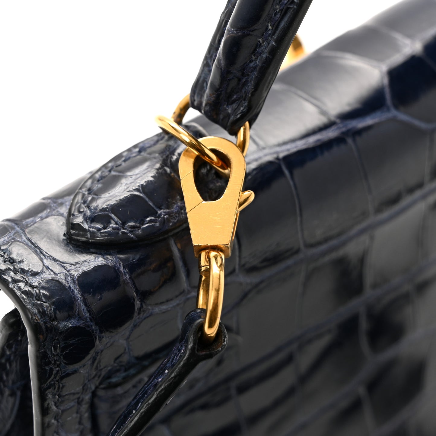 Shiny Alligator Mini Kelly Sellier 20 Bleu Saphir