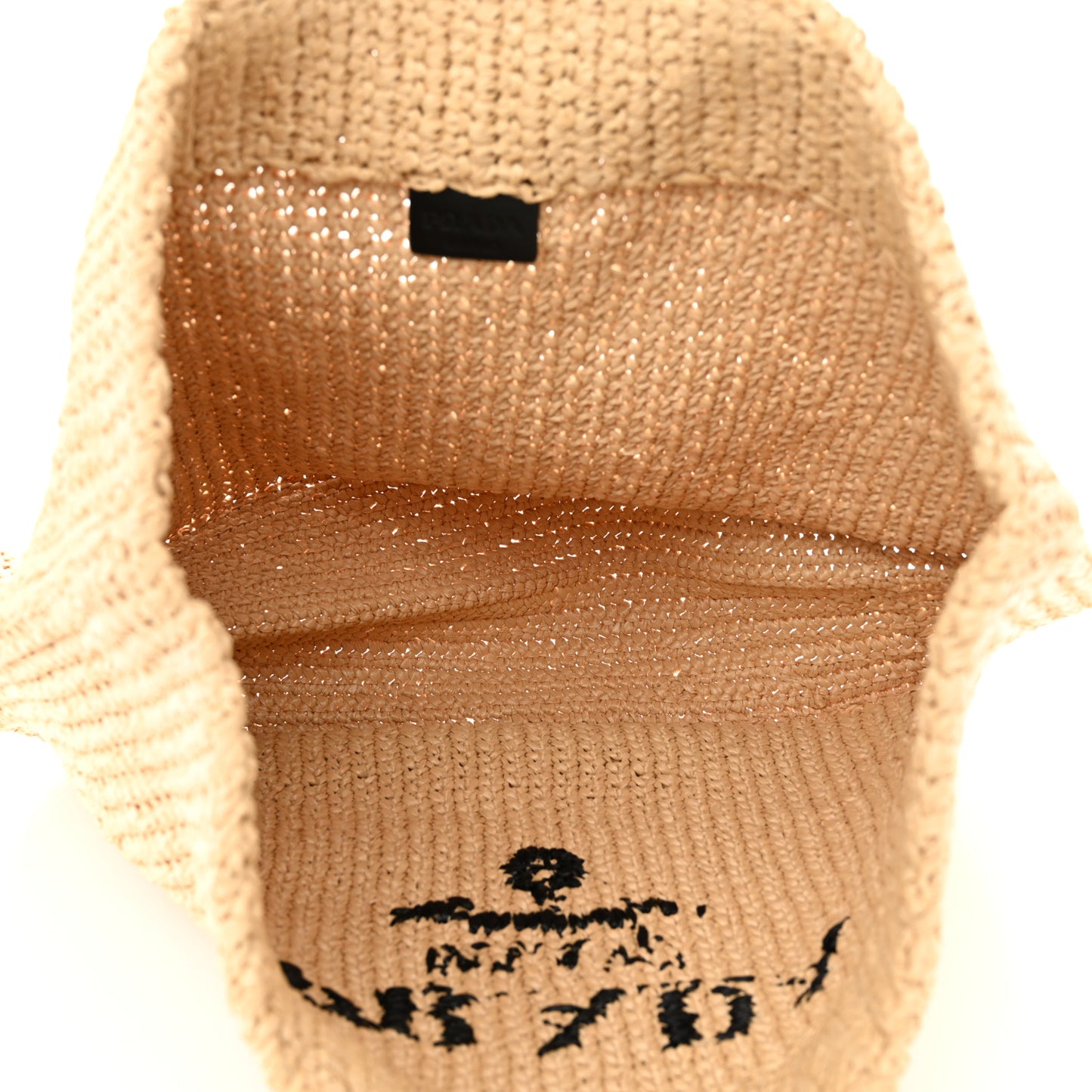 Yarn Raffia Effect Crochet Embroidered Logo Tote Naturale