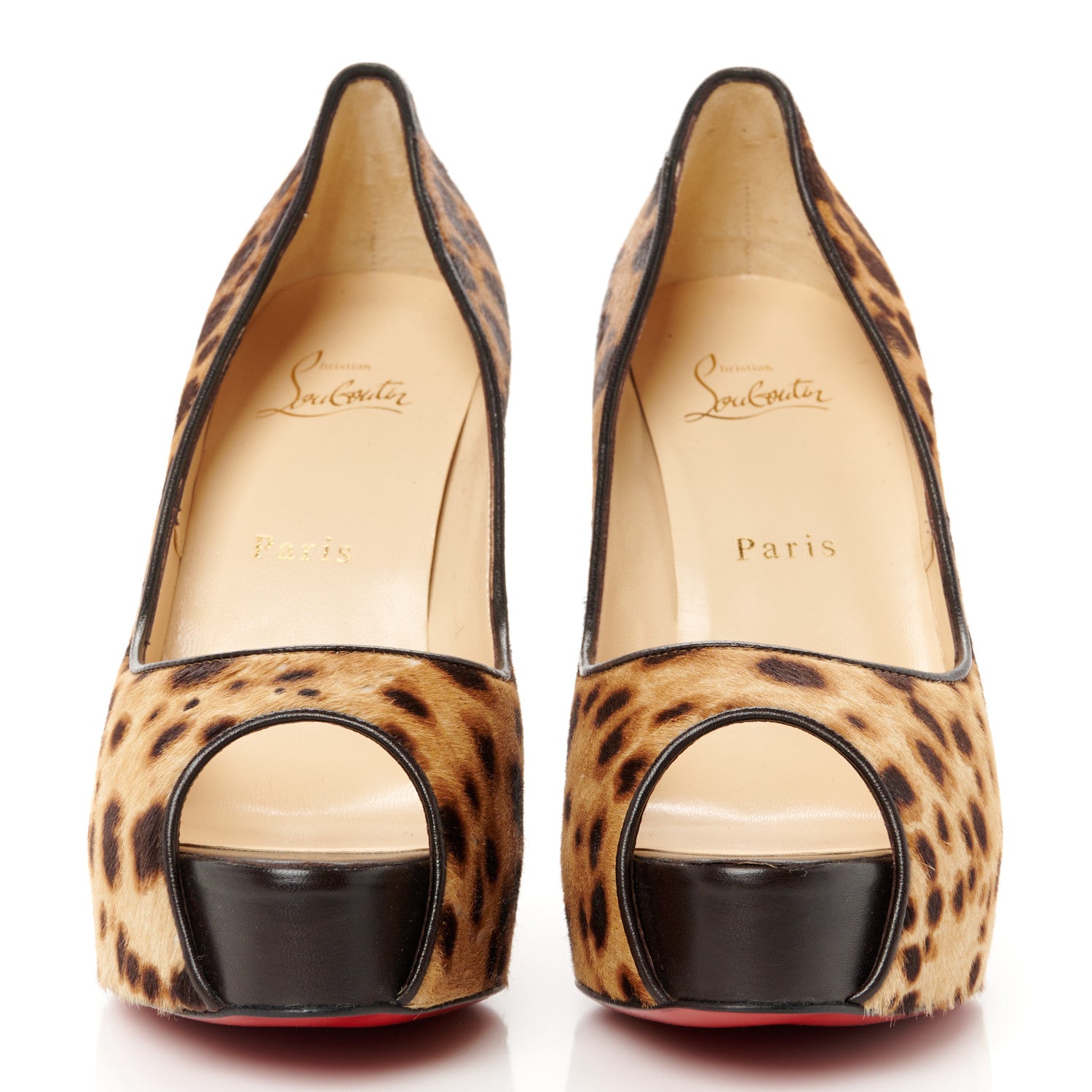 Christian Louboutin Pony Hair Leopard Print Maryl 120 Platform Peep Toe Pumps 38.5 2 of 7