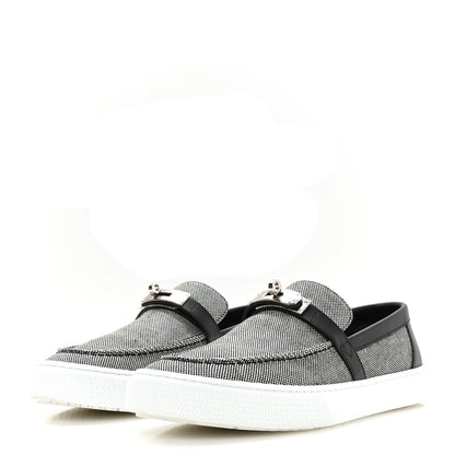 Hermes Toile De Coton Calfskin Game Slip On Sneakers 42.5 Prunoir Black 4 of 9