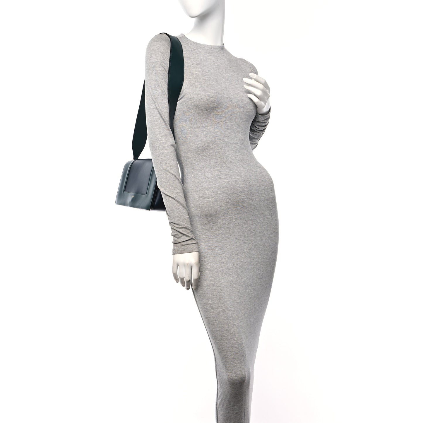 Shiny Smooth Calfskin Medium Frame Shoulder Bag Amazone Dark Navy