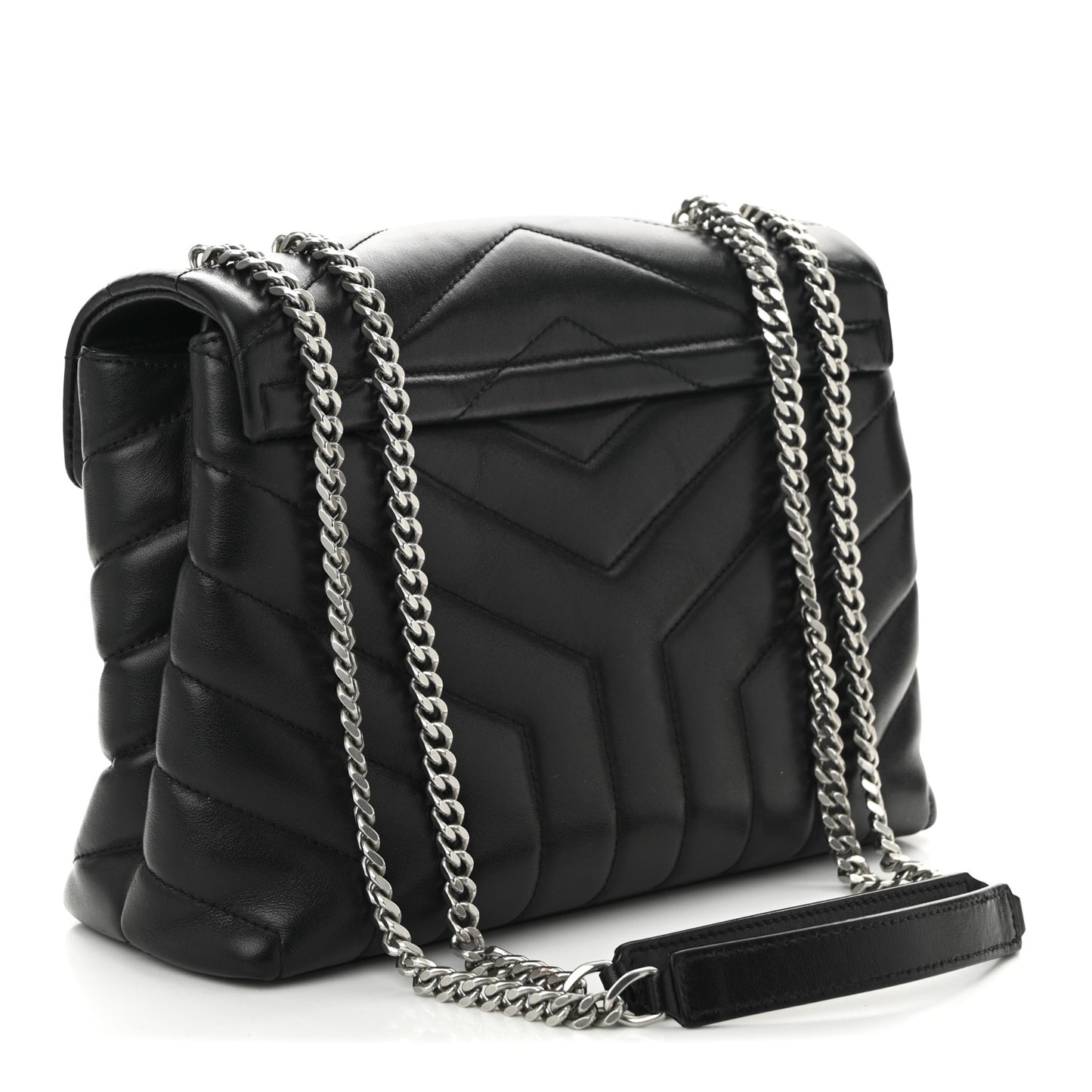 Calfskin Y Quilted Monogram Small Loulou Chain Satchel Black