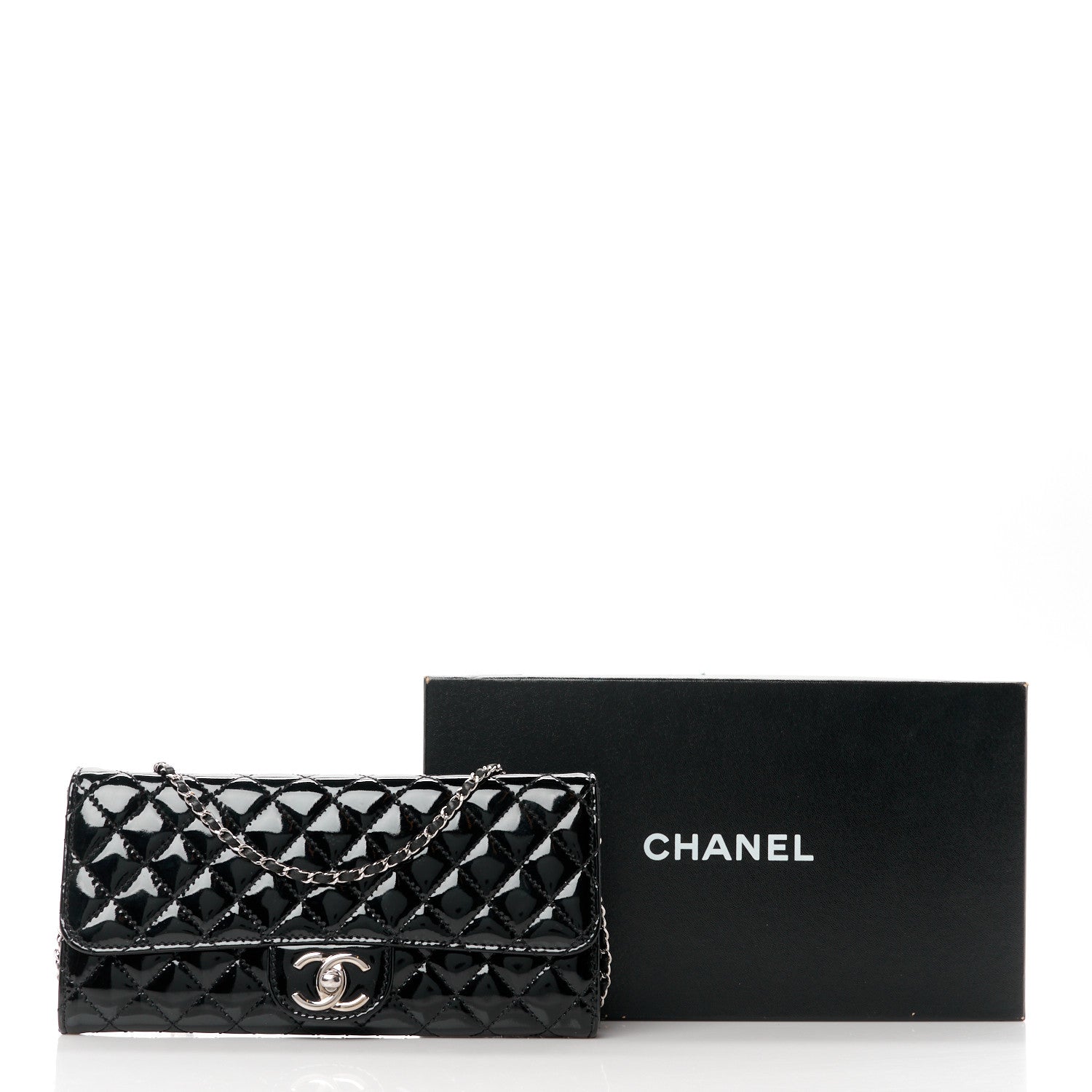 Chanel Patent Calfskin Quilted Flap Clutch With Chain Black 12 of 12