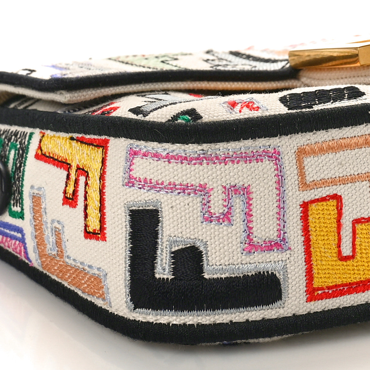 Canvas Vitello Seta FF Embroidered Chinese Valentines Day Mini Baguette Multicolor