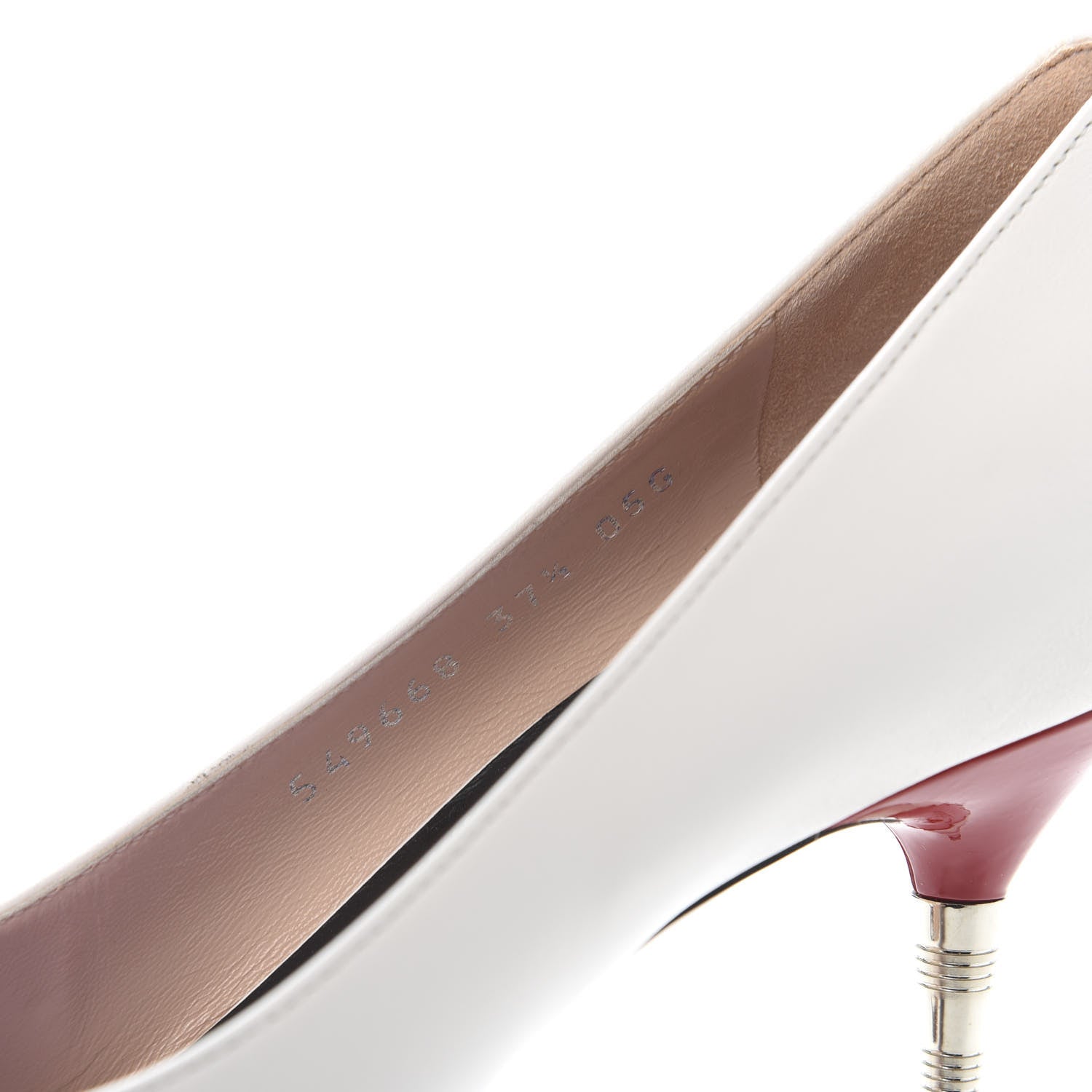 Gucci Calfskin GG Bow Sadie Spike Mid Heel Pumps 37.5 White 9 of 10
