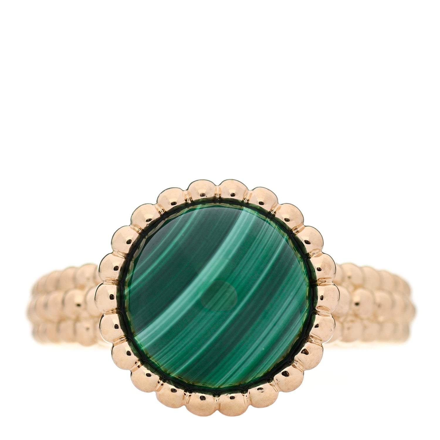 Van Cleef & Arpels 18K Yellow Gold Malachite Perlee Couleurs Ring 54 6.75 1 of 6