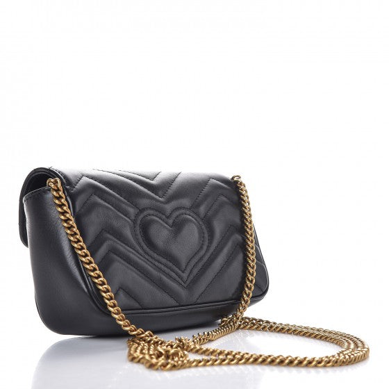 Gucci Calfskin Matelasse Super Mini GG Marmont Shoulder Bag Black 3 of 9