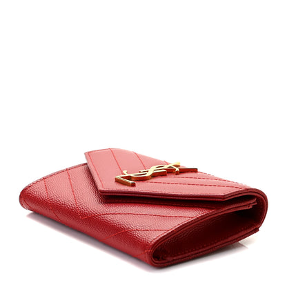 Saint Laurent Grain De Poudre Matelasse Chevron Small Monogram Envelope Wallet Rouge Eros 7 of 7
