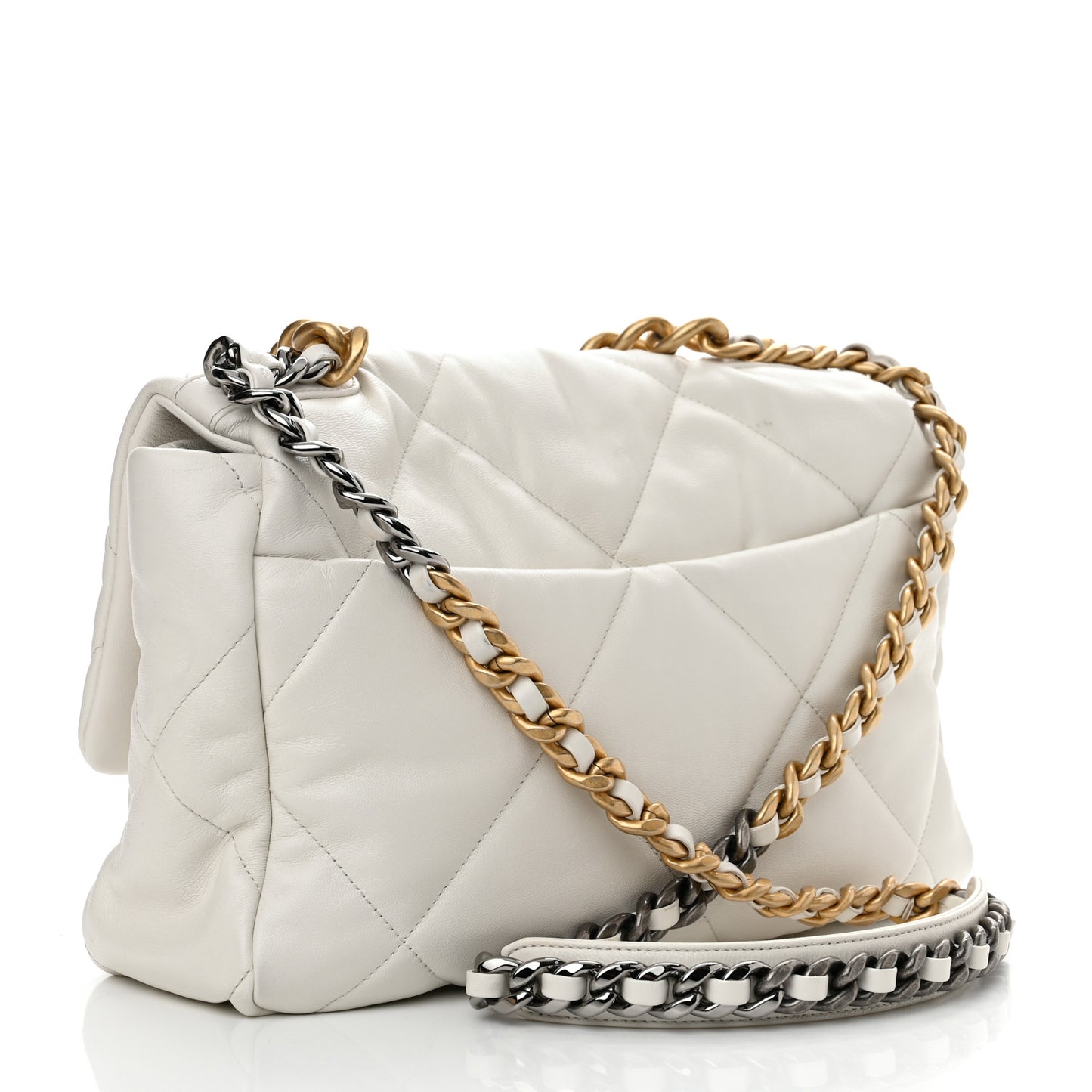 Goatskin Quilted Large Chanel 19 Flap White