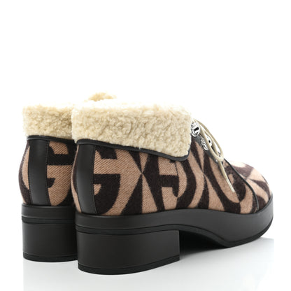 Gucci Wool Faux Shearling G Rhombus Womens Victor Ankle Boots 38 Beige Cocoa 4 of 7
