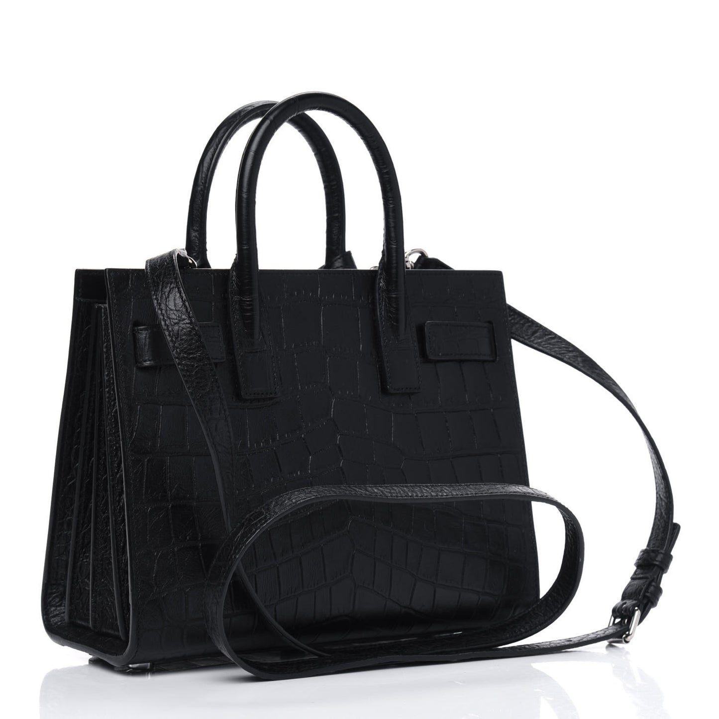 Calfskin Crocodile Embossed Nano Sac De Jour Black