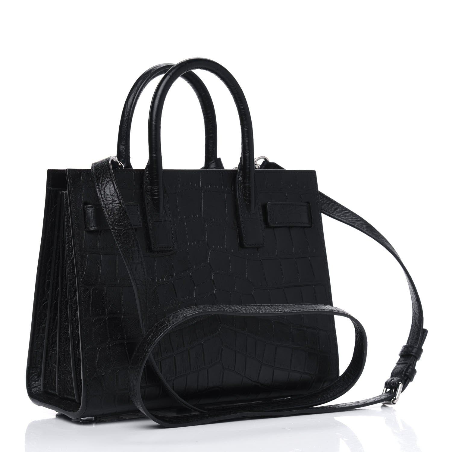 Saint Laurent Calfskin Crocodile Embossed Nano Sac De Jour Black 2 of 4
