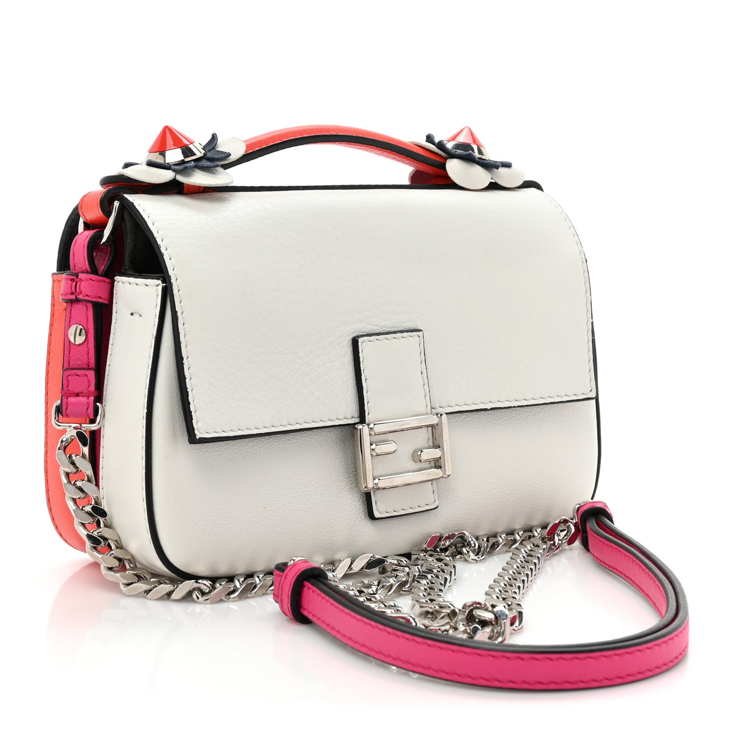 Vitello Dolce Nappa Flowerland Tri-Color Micro Double Baguette Fuxia White Ice Papavero