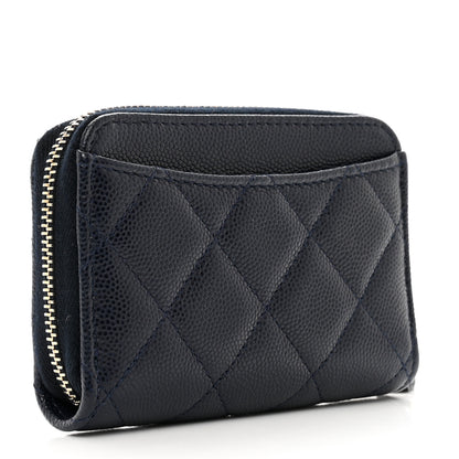 Chanel Caviar Enamel Coco Casino Quilted Zip Coin Purse Navy Blue 3 of 9