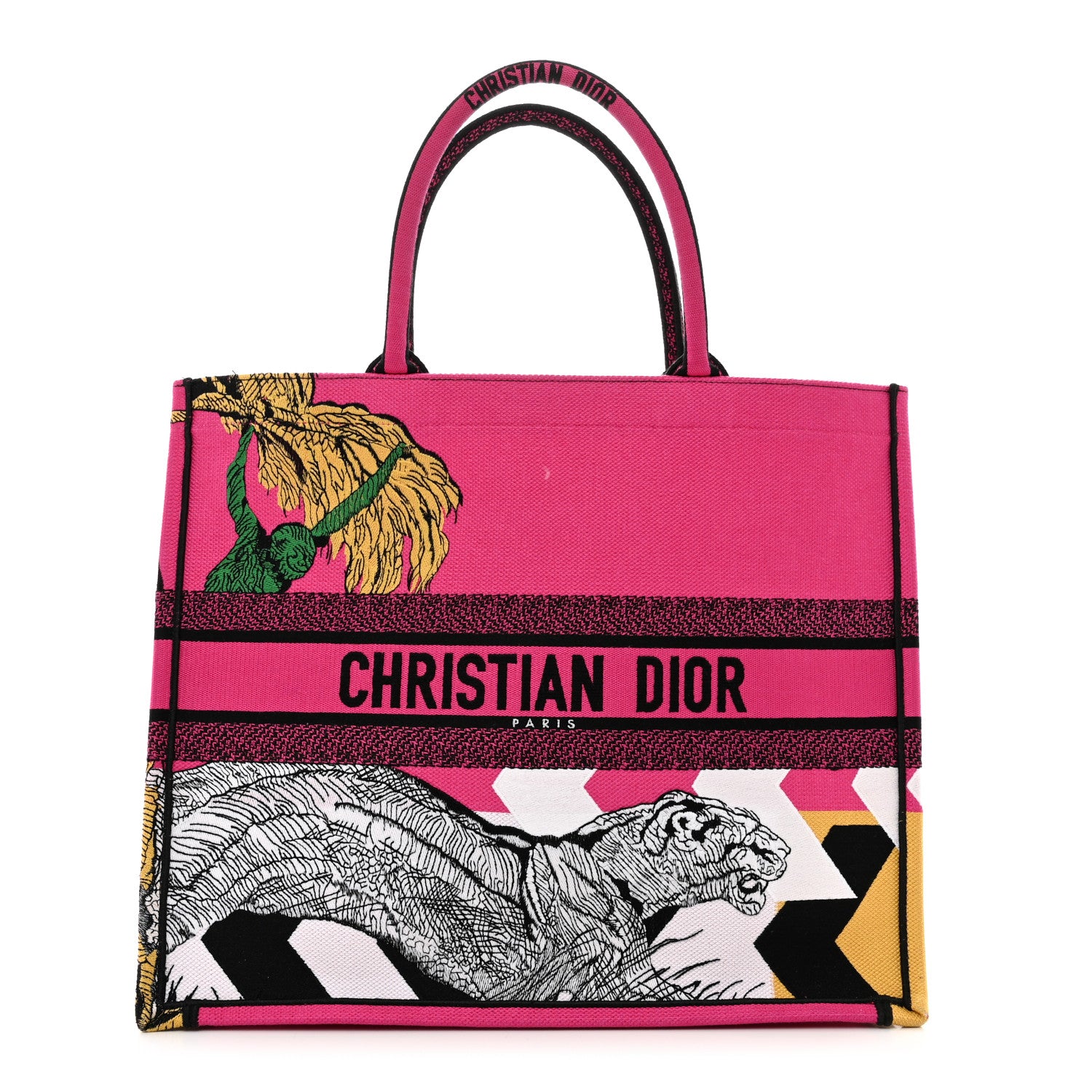 Christian Dior Canvas Embroidered Large Zoom Pop Toile de Jouy Book Tote Fuchsia Multicolor 1 of 11