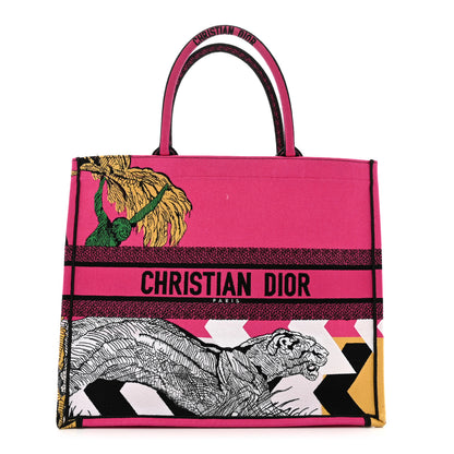 Christian Dior Canvas Embroidered Large Zoom Pop Toile de Jouy Book Tote Fuchsia Multicolor 1 of 11
