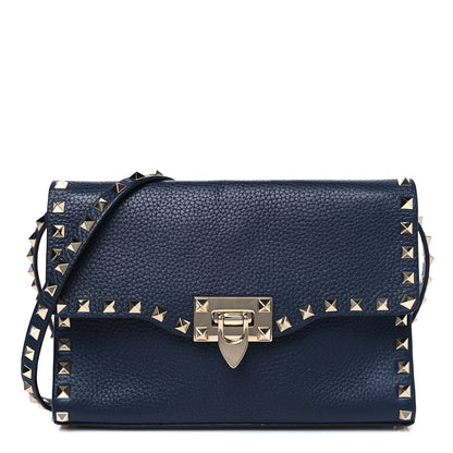 Valentino Garavani Pebbled Calfskin Medium Rockstud Flip Lock Crossbody Bag Navy 1 of 10