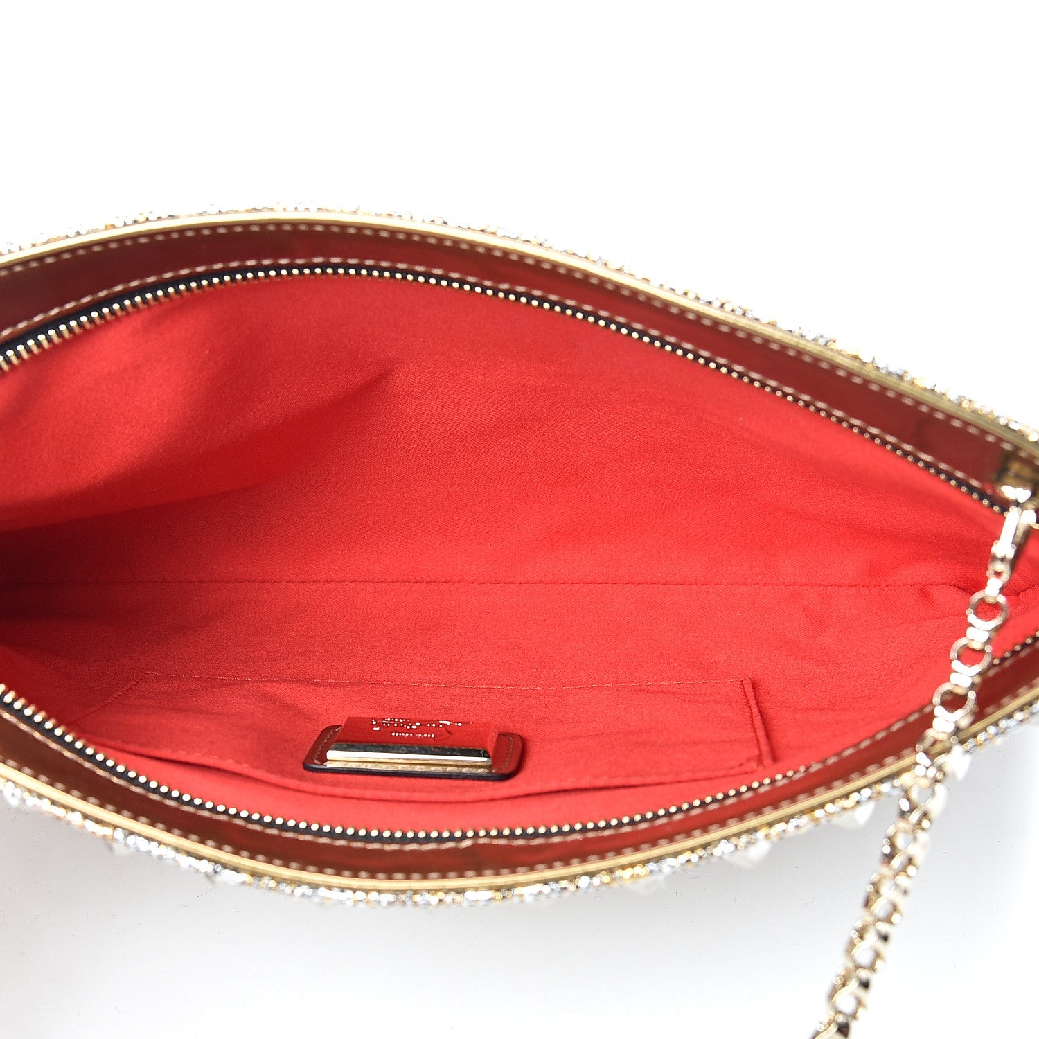 Christian Louboutin Metallic Raffia Spikes Loubiposh Chain Clutch Silver Gold 4 of 11