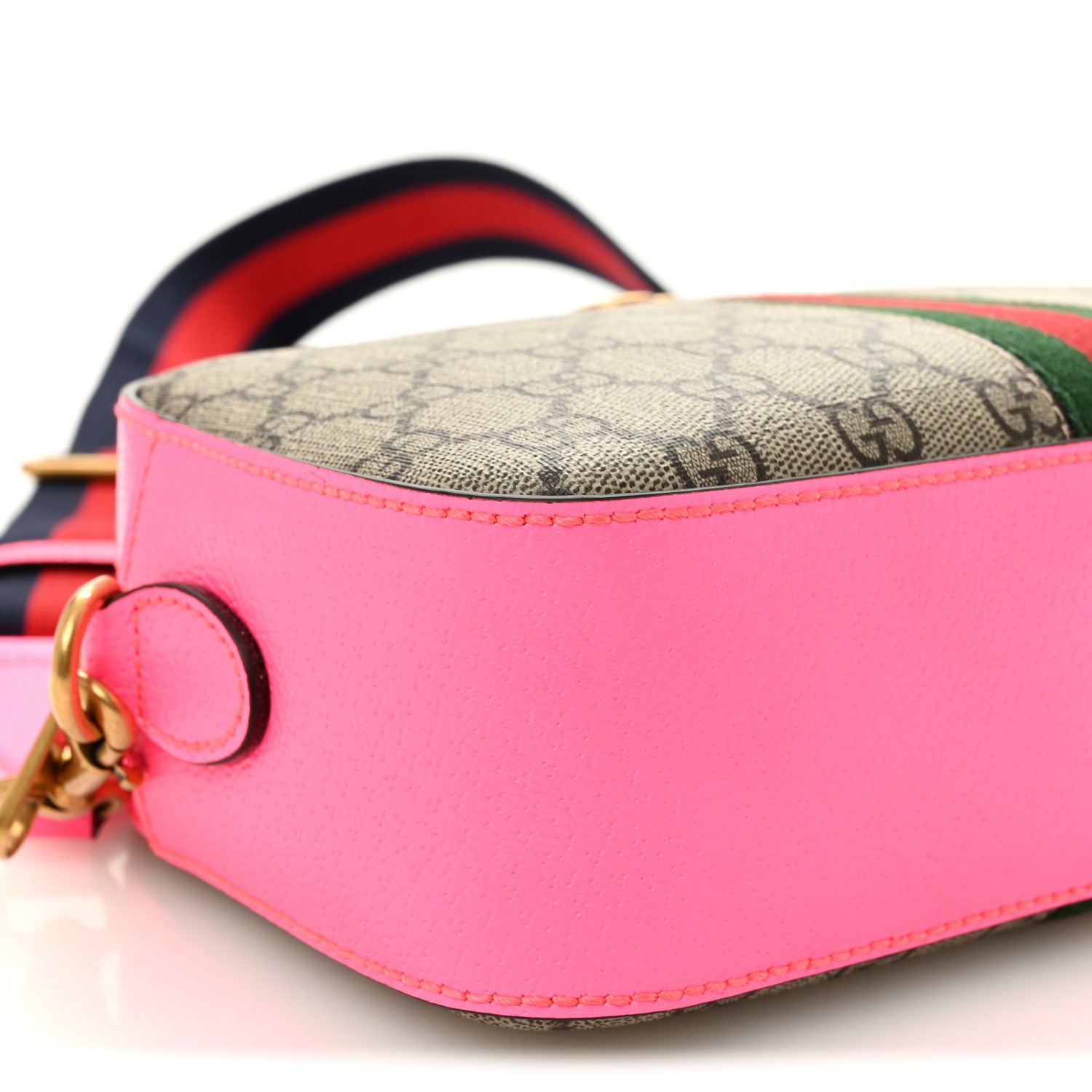 Gucci GG Supreme Monogram Textured Dollar Calfskin Web Ophidia Small Crossbody Bag Beige Ebony Fuchsia 9 of 10