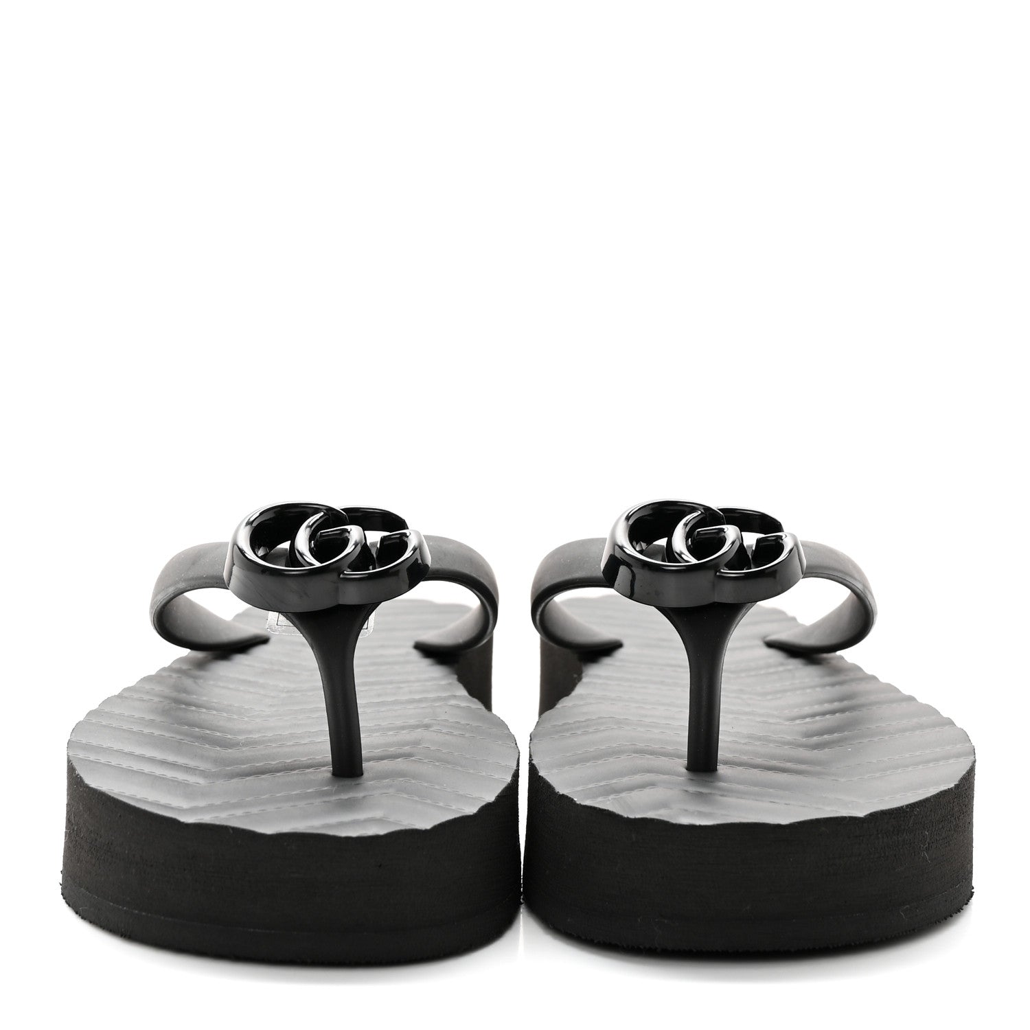 Gucci Rubber Chevron Womens GG Thong Sandals 35 Black 2 of 8