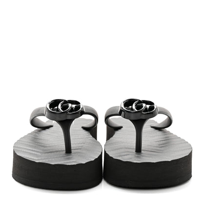 Gucci Rubber Chevron Womens GG Thong Sandals 35 Black 2 of 8
