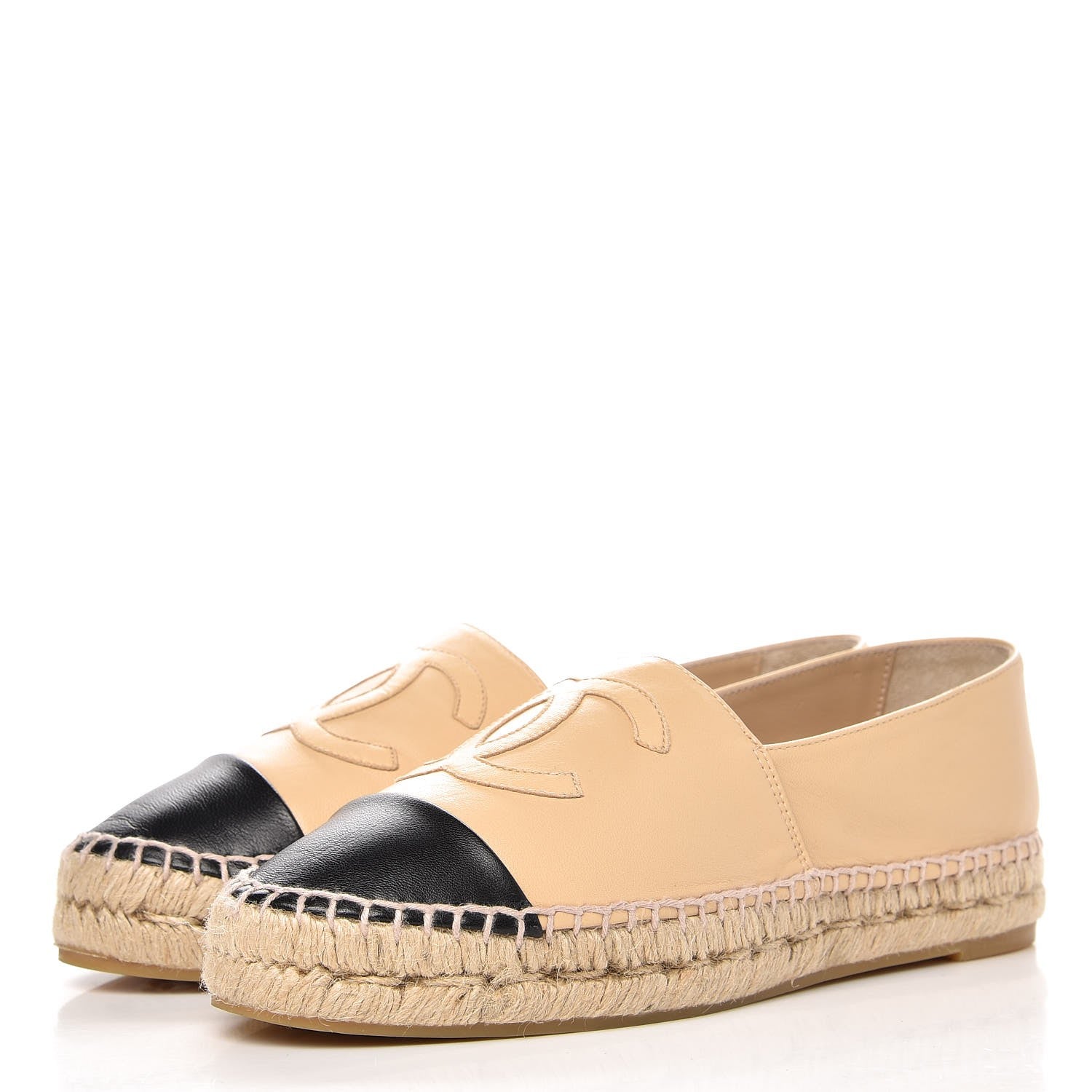 Chanel Lambskin CC Espadrilles 39 Beige Black 3 of 11