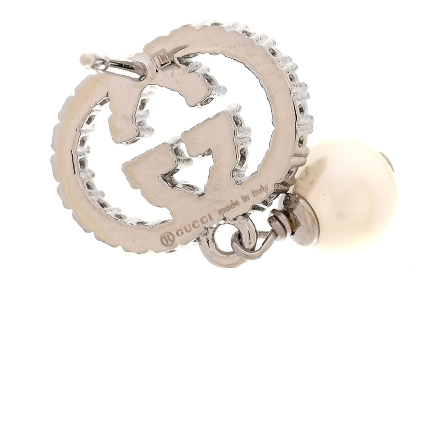 Gucci Palladium Crystal Pearl Interlocking G Earrings 4 of 4