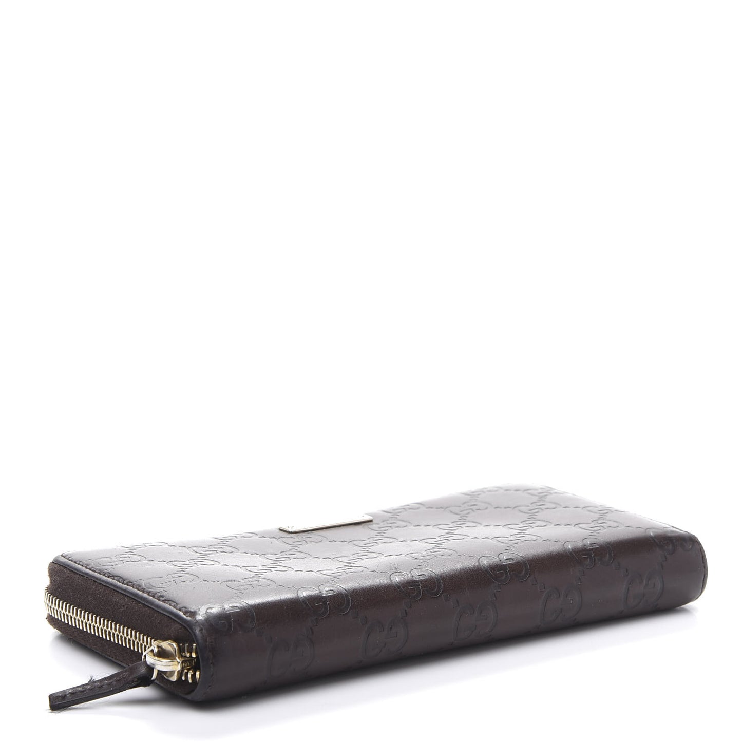 Guccissima Margaux Calfskin Metal Bar Zip Around Wallet Chocolate